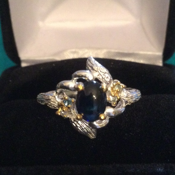 Genuine Deep Blue Sapphire Cabochon Ring